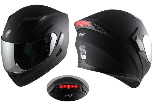 Casco Abatible Con Luz Led Half Negro Mate Certificado Dot