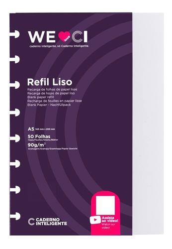 Caderno Inteligente Refil A5 Liso 90g