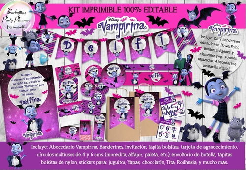 Kit Imprimible Candy Bar Vampirina 100% Editable