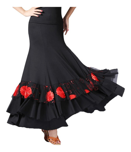 Larga Volante De Flores Lentejuelas Para Baile De Flamenco,