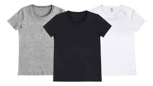 Kit 3 Blusas Femininas Preto Branco Cinza Tamanho G Hering