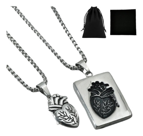 Par Collares Pareja Corazon Amor Amistad Regalo Negro Plata