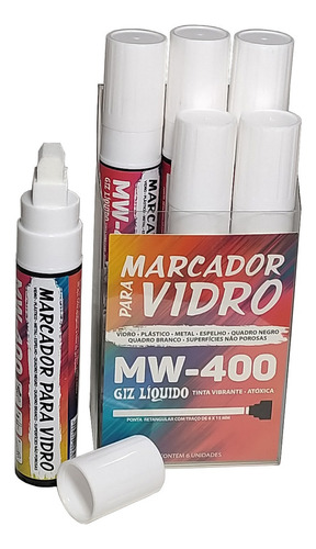 Giz Liquido Marcador Vidro Plástico Quadro Metal 6 Unidades Cor Branco