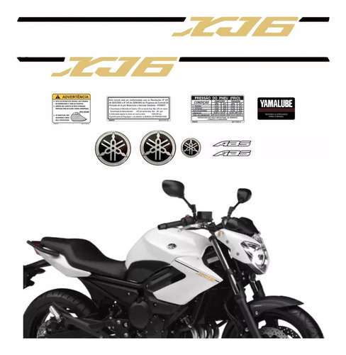 Kit Adesivos Faixas + Advertência Para Yamaha Xj6 2013 13546