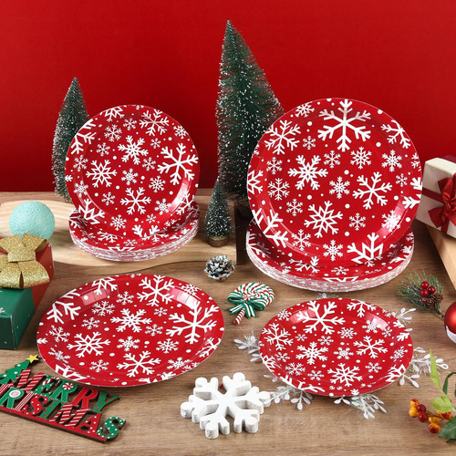 48 Platos De Papel De Copo De Nieve Para Fiesta De Navidad,