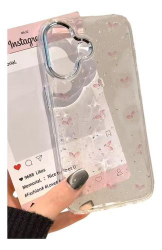 Funda Transparente Con Mariposas Rosa Azul Para iPhone 14 14 Pro 15 15 Pro 16 16 Pro