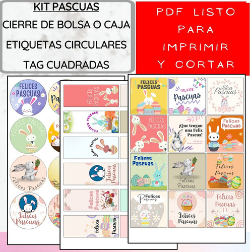 Imagen 1 de 5 de Kit Imprimible Pascuas 003 Tags, Etiquetas Y Cierra Bolsa .-