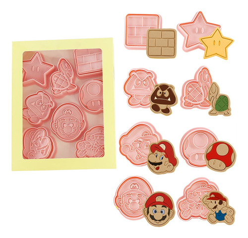 8 Cortadores De Galleta Para Mario Bros Lunch Viajes De Niño Color Rosa