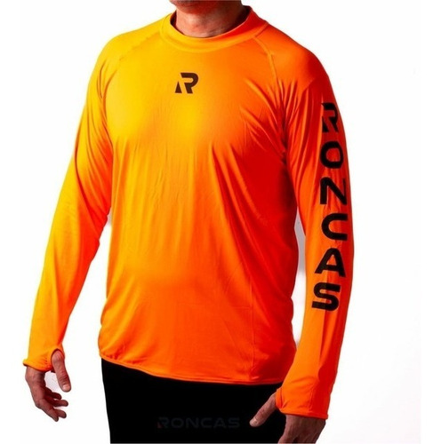 Remera Pesca Roncas Cuello Redondo Filtro Uv50 Naranja