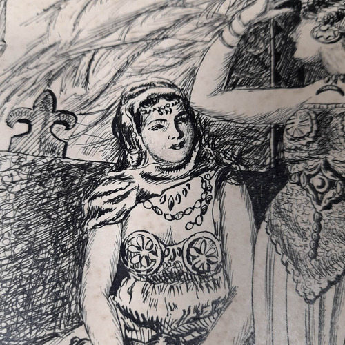 Imagem 6 de 7 de Pintura Desenho Bico De Pena Nanquim Datado 1953 Antigo