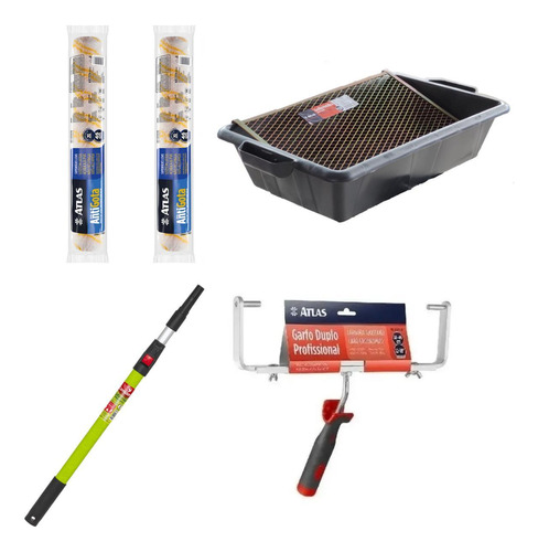 Kit Pintura Pro Duplo 46cm Bandeja Garfo 2 Rolos Lã Extensor