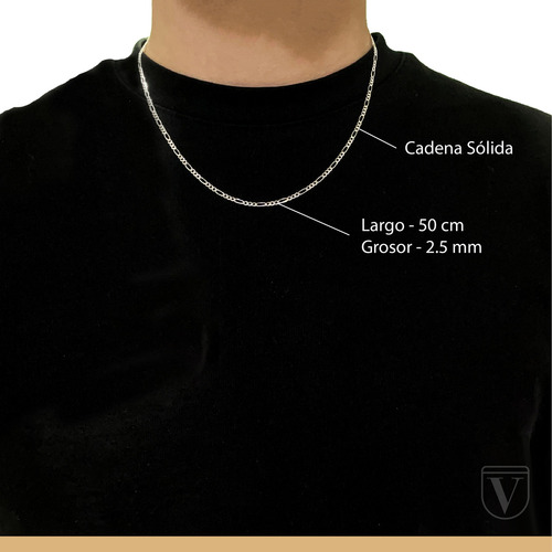 Cadena Figaro 3x1 Plata Ley 925 Collar | 50cm - 2.5mm Unisex Color Plateado