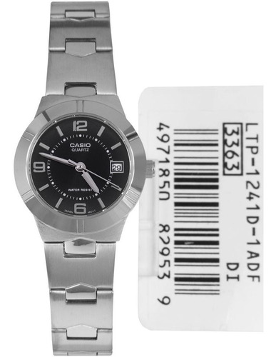 Reloj Casio Ltp-1241d-1a Para Dama Plateado/ Negro 