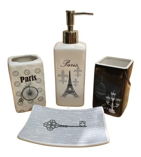 Imagem 1 de 1 de Conjunto Jogo Para Banheiro Em Cerâmica 4 Peças Paris