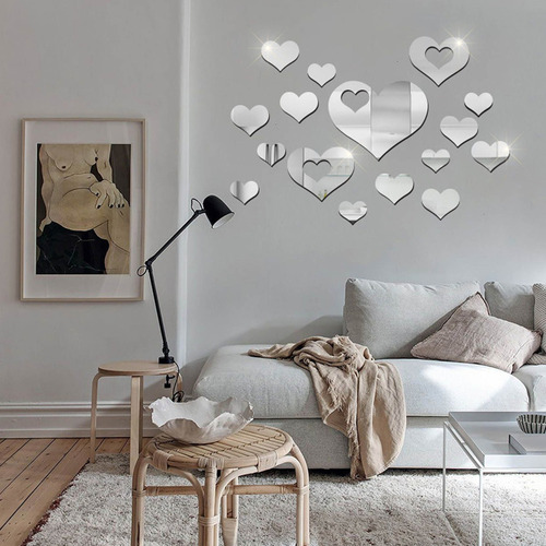 Pegatina De Pared Con Diseño De Corazones De Amor Y Espejo 3