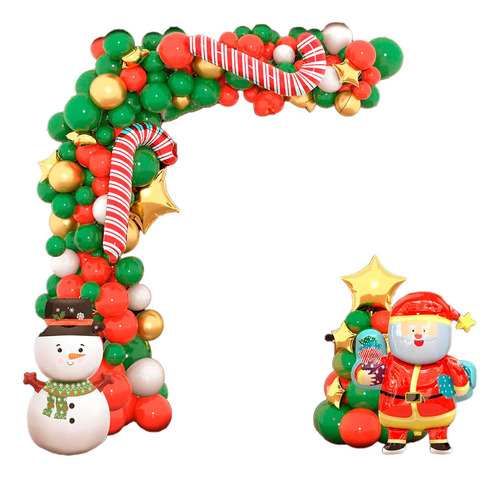 Arco Globos Papa Noel Muñeco Nieve Verde Dorado Rojo Navidad