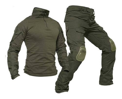 Pantalon + Camiseta Combat Shirt + Protecciones Verde Musgo