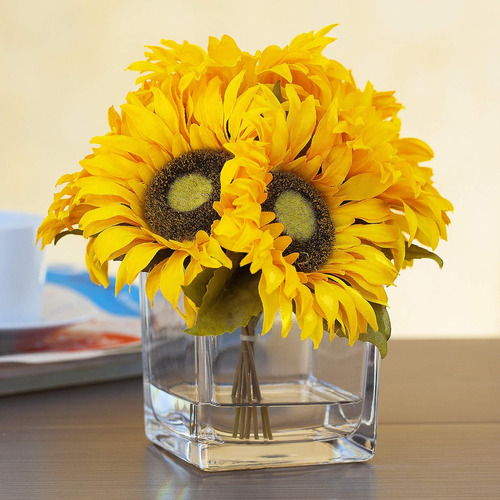 Centro De Mesa De Flores Con Arreglo De Girasol De Seda De 7