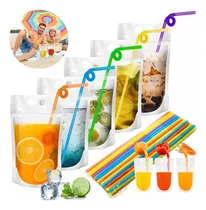 Comprar 100 Bolsas Selladas Desechables De Bebidas Y Popotes 500ml