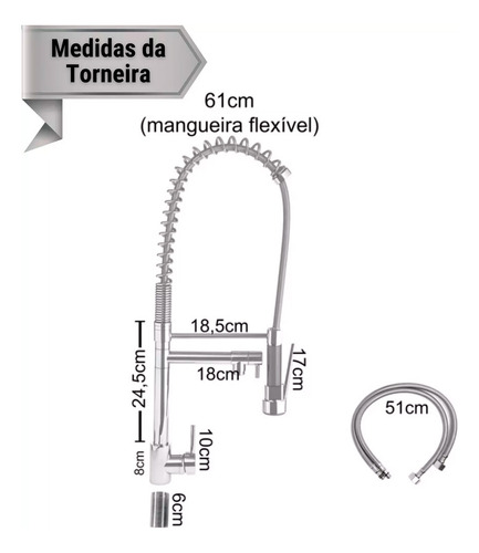 Torneira Monocomando Luxo De Cozinha Gourmet Cromado 70cm Cromando