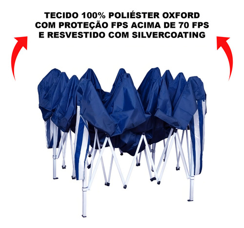 Kit 2 Tenda Gazebo Sanfonado 3x3 Com Proteção Silvercoating Cor Azul