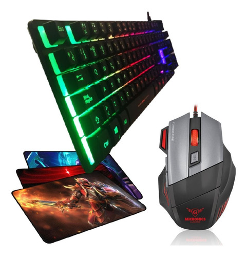 Kit Gamer 3 En 1 Teclado Gamer Neon + Mouse + Pad