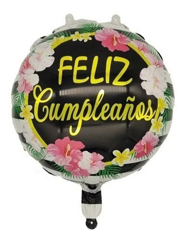  Globo Foil Metalizado 18 45cm Feliz Cumpleaños Negro Flores