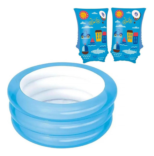 Piscina Banheira Infantil 80l Azul + Boia De Braço Infantil