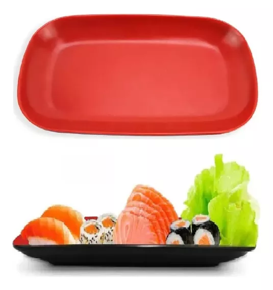 Prato Retangular Travessa Oriental Em Melamina Sushi 24cm