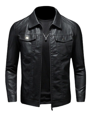 A Chamarra Vini Piel Slim Fit Moda Hombre Tipo Biker Negro