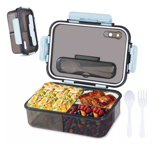 Tupper lunch box rectangular de 3 compartimentos con cubiertos y