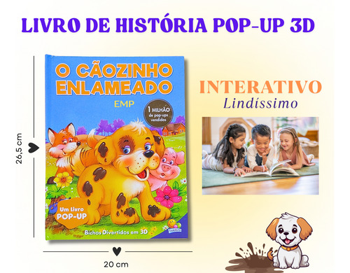 Livro Infantil História Bichos Divertidos Pop-up Em 3d - O Cãozinho Enlameado
