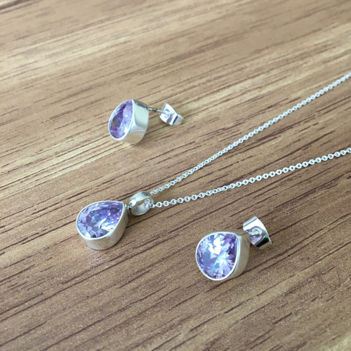 Imagen 4 de 10 de Collar Set Dije Aretes Y Cadena De Plata 925 Zirconia Agálea