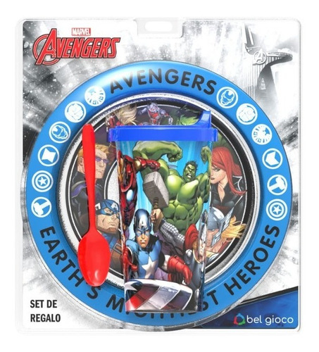 Set Regalo Avengers Plato Playo Vaso Tapa Cafe Blister