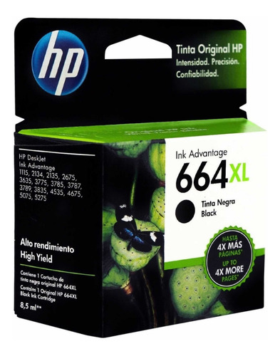 Imagen 2 de 4 de Cartucho Tinta Hp 664xl Negro Original F6v31a
