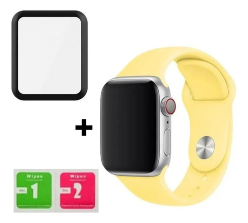 Pulseira Para Apple Watch Serie 8 + Película 3d 41mm 45mm Cor Amarelo Largura 45 mm