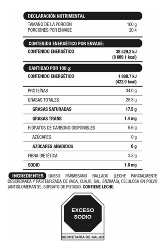 Queso Parmesano Kraft 2.04kg Envío Gratis De Leche De Vaca
