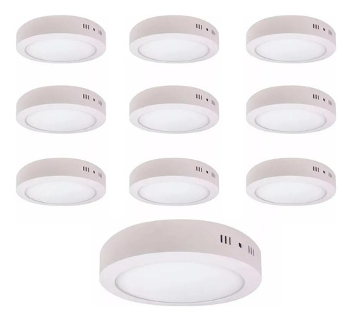 Pack 10 Foco Led Redondo Sobrepuesto 18 Watts Luz Calida/f26