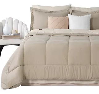 Set 7 Pzas. Edredón Queen Size +Fundas de almohada + Juego de Sabanas Real Textil Khaki/Beige