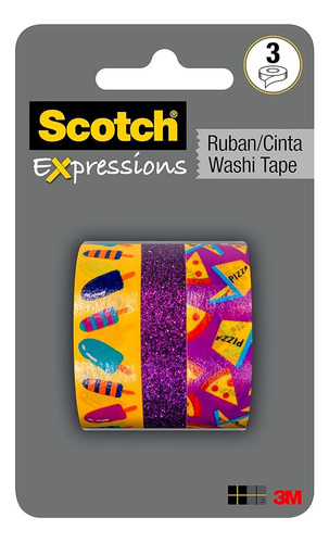 ~? Scotch Expressions Washi Tape, 3 Rollos, Tamaños Variados
