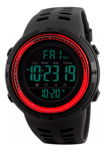 Reloj Skmei 1251 Hombre Deportivo Digital Resistente Al Agua Color de la correa negra con rojo