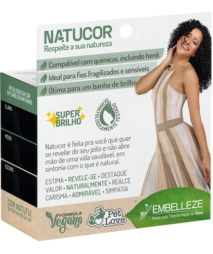 Kit Tintura Natucor  Tinta de cabelo tom 2.1 preto especial para cabelo