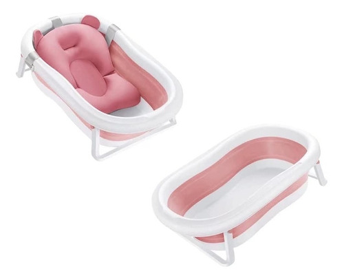 Bañera Tina Plegable Para Bebé Con Termometro + Cojín Malla