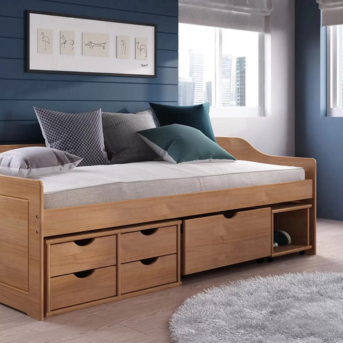 Cama Solteiro 5 Gavetas E Nicho Madeira Maciça Floro Wt