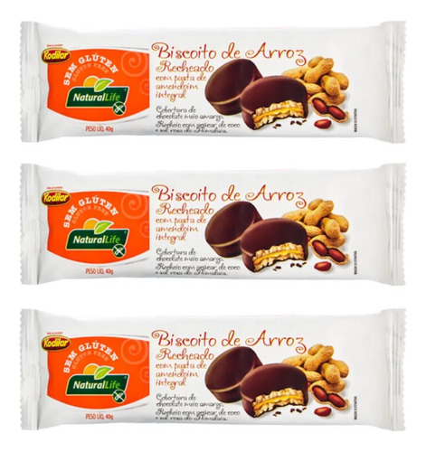 Biscoito Arroz Pasta Amendoim Chocolate Zero Glúten 3pct 40g