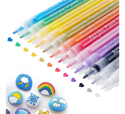12 Marcadores Acrílicos 0.7mm Plumas Para Colorear