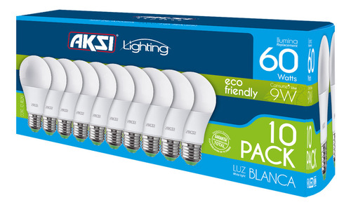 Pack De 10 Focos Led Aksi 9w Eco A19 Base E27 Luz Blanca