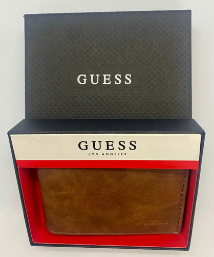 Carteira masculina Guess, 100% café, design de tecido liso
