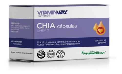 Chia Omega 3 - 60 Cápsulas Vitaminway - Reduce Colesterol Sabor Sin Sabor