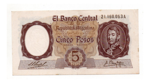 Billete Argentina 5 Pesos Moneda Nacional Bottero 1921